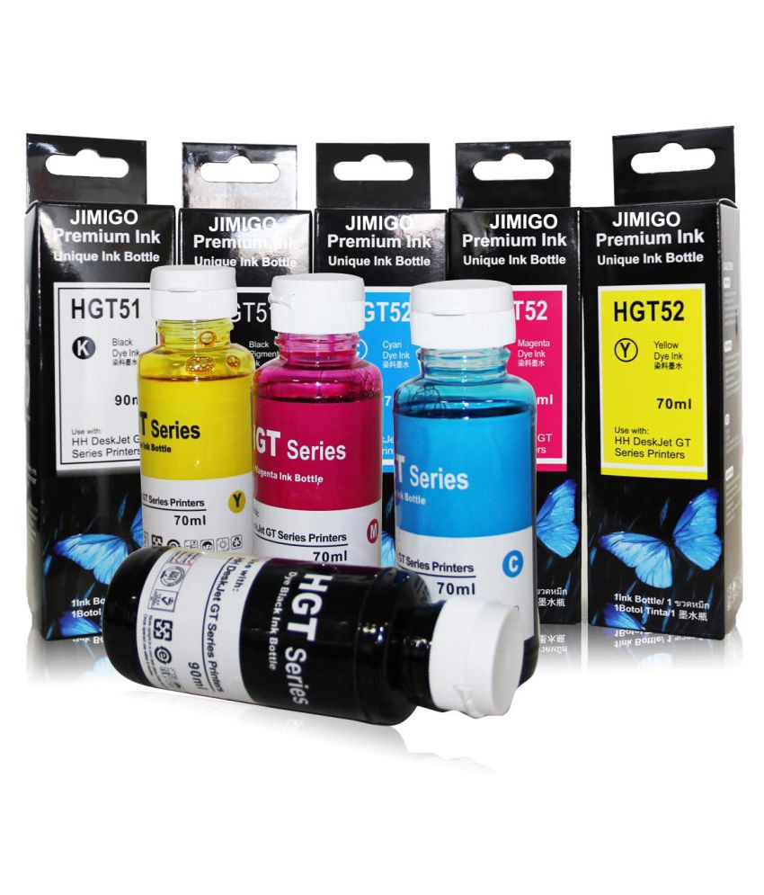 Jimigo Na Multicolor Pack Of 4 Ink Bottle For Refill Ink For Hp Gt51gt52 Hp Gt5810 Gt5820 4673