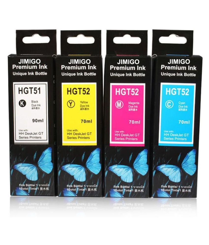 Jimigo Na Multicolor Pack Of 4 Ink Bottle For Refill Ink For Hp Gt51gt52 Hp Gt5810 Gt5820 8180