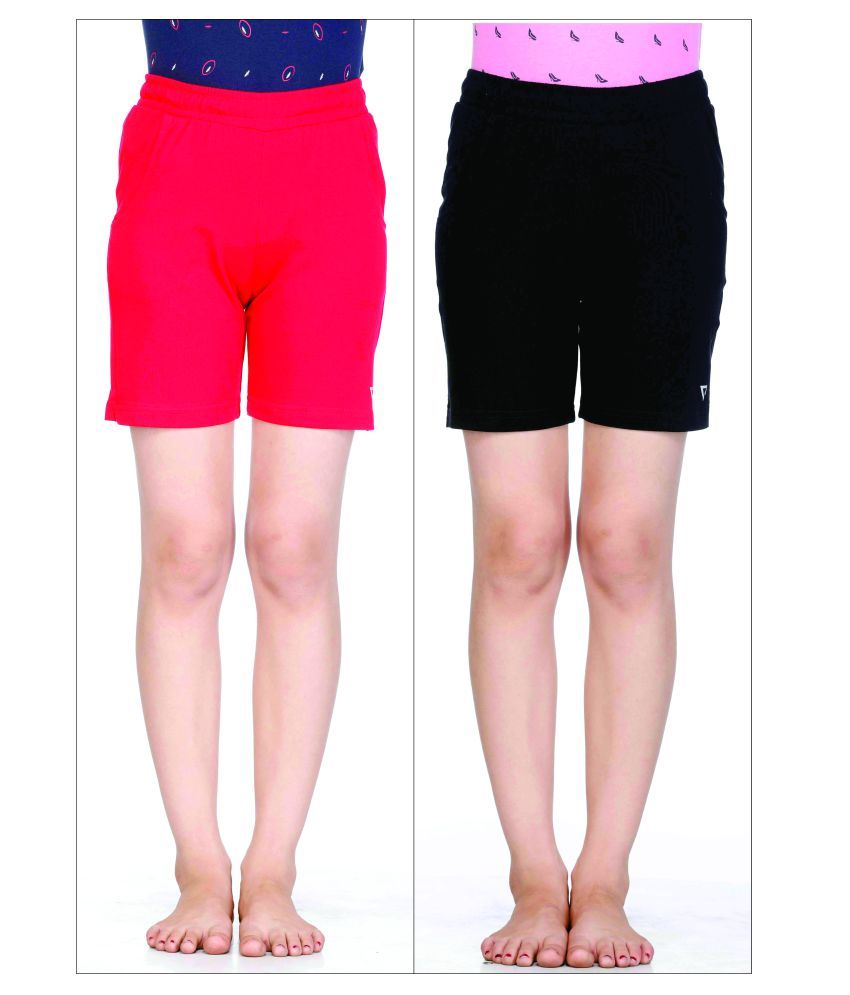     			Proteens Girl's Shorts Black and Red Combo Pack of 2