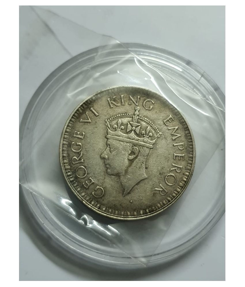     			George VI One Rupee 1943 Large Head Silver Coin High Grade