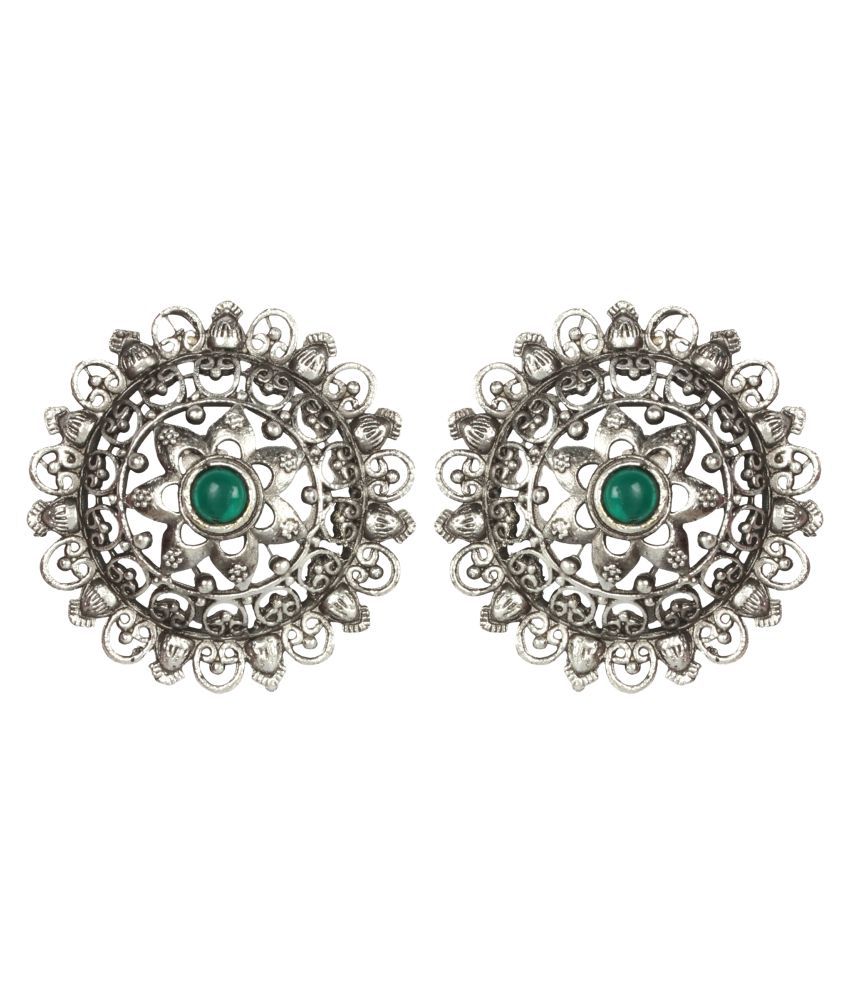     			Priyaasi Oxidised Silver Plated Self Designed Floral Stud Earrings
