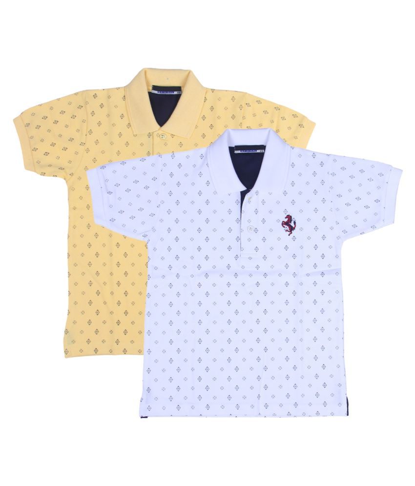     			Neuvin Beige and White Printed Cotton Polo T Shirts for Boys Pack of 2