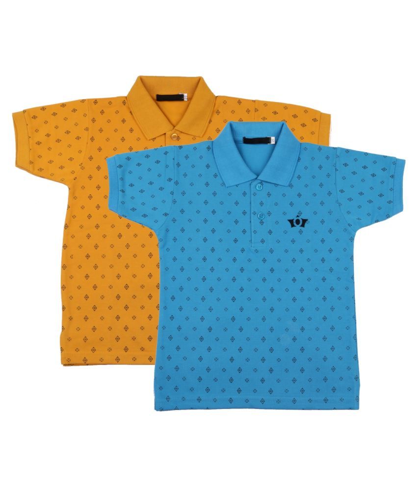     			Neuvin Printed Cotton Polo T Shirts for Boys Blue,Yellow (Pack of 2)