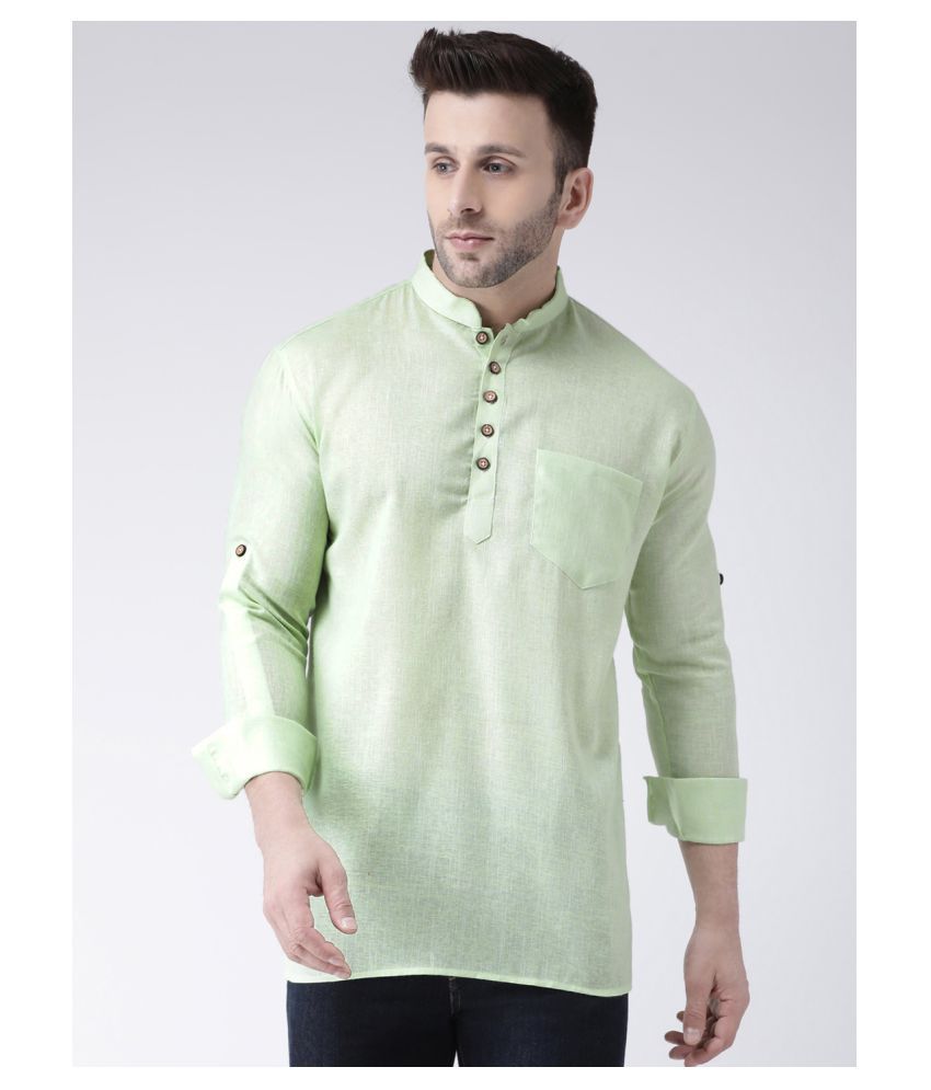     			Hangup Green Linen Kurta