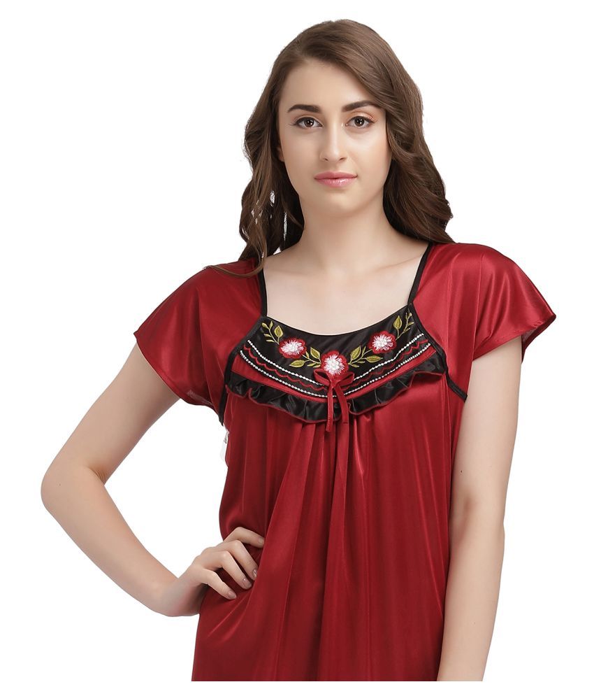Buy Melisa Satin Nighty & Night Gowns Maroon Online at Best Prices in