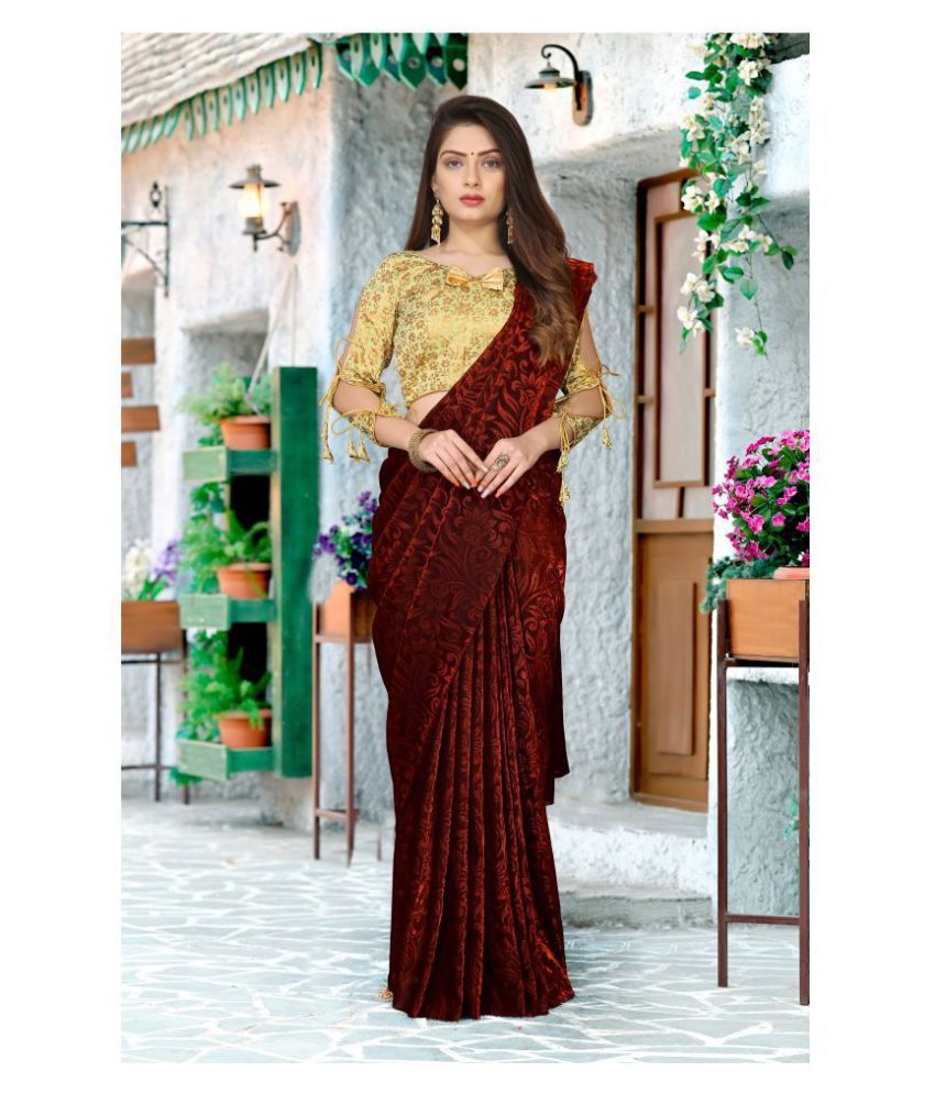 Fab Villa Fashion Red Lycra Saree Buy Fab Villa Fashion Red Lycra Saree Online At Low Price 1409