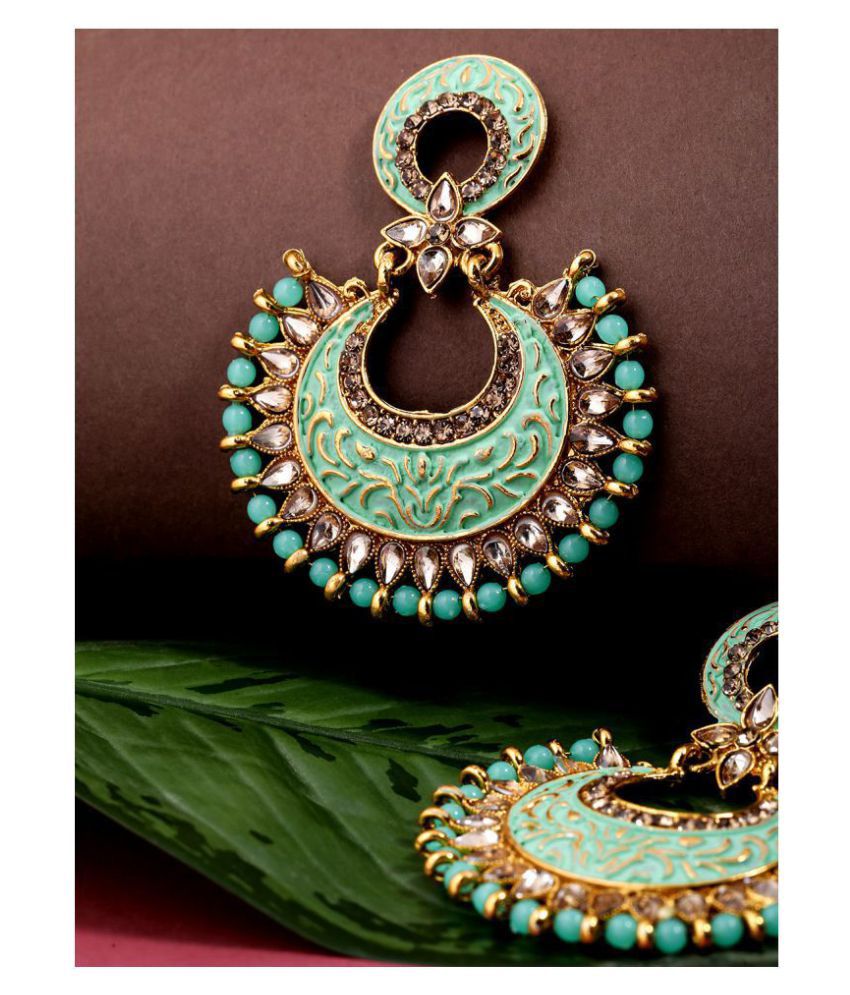     			Priyaasi Chand Bali Gold Plated Kundan Drop Earrings Sea Green Colour For Women And Girls