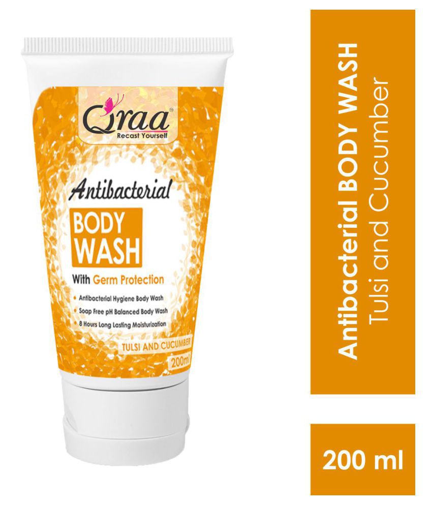 Qraa Antibacterial Body Wash With Goodness Of Tulsi & Cucumber, Germ Protection Shower Gel 200 mL