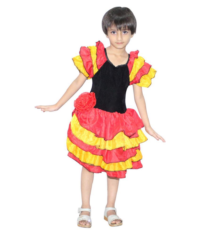     			Kaku Fancy Dresses Salsa Girl Costume for Western Dance -Red-Yellow