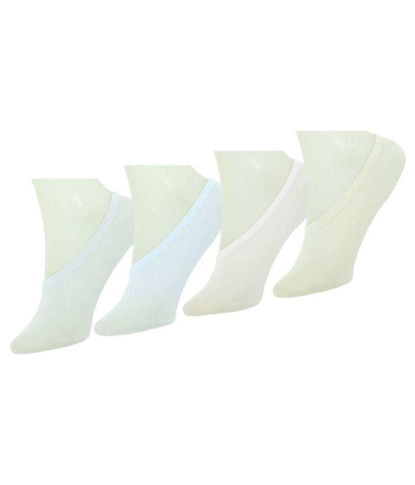     			Loafer Socks with Anti-Slip Silicon for women Pack of 4 (Color - White, 2 Cream, Sky Blue)