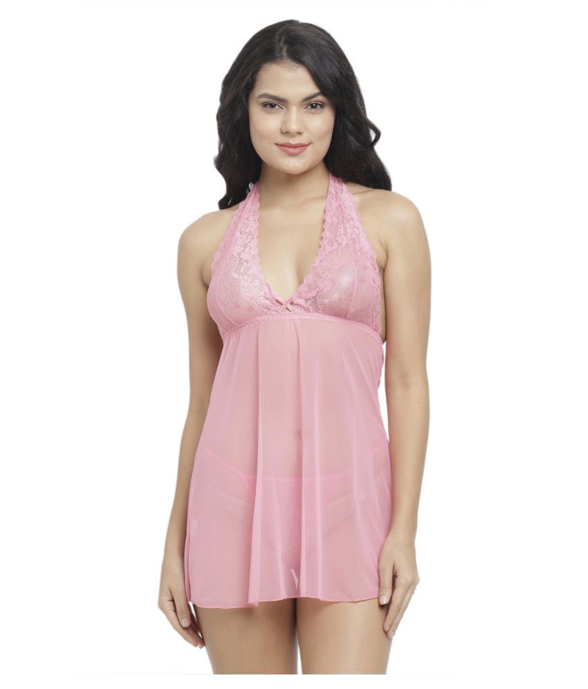     			N-Gal Polyester Baby Doll Dresses With Panty - Pink