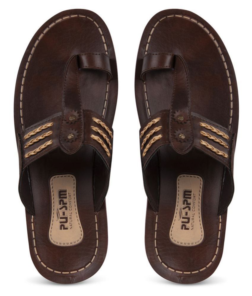     			SapSon Brown Leather Slippers