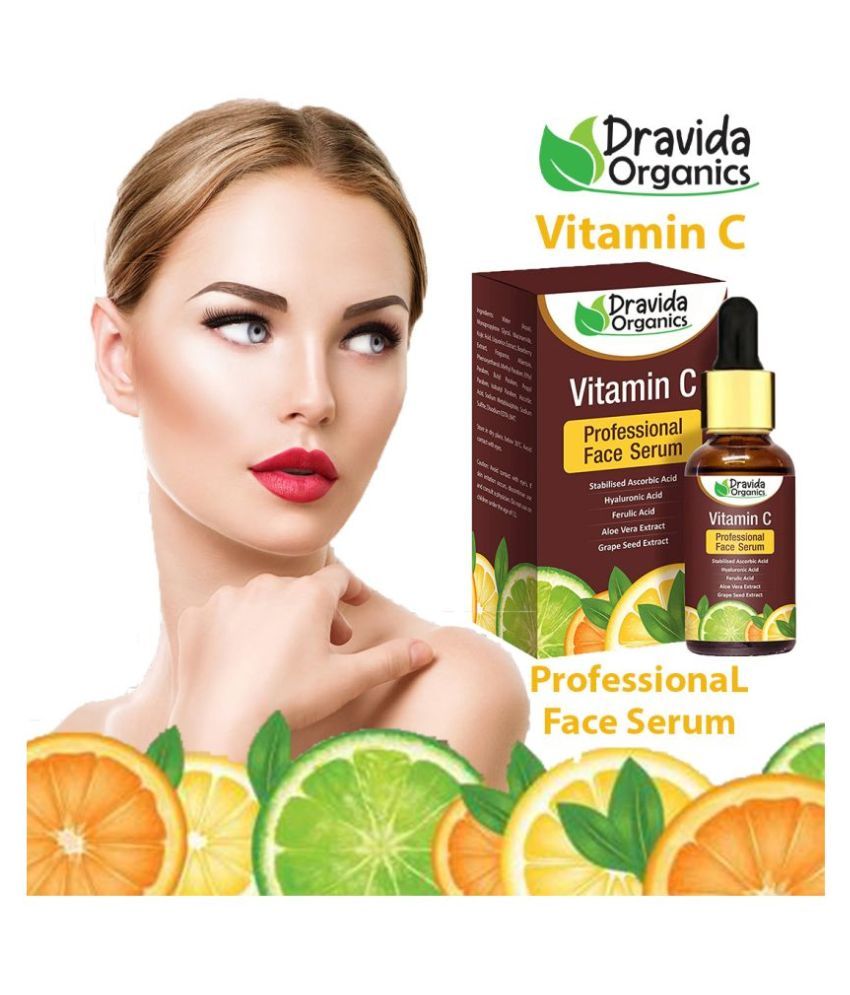 Dravida Organics Vitamin C Serum With Hyaluronic Acid, Glowing Skin