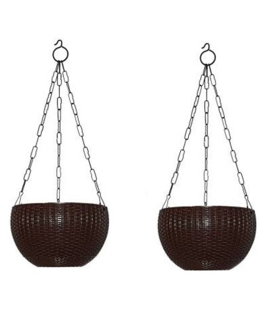 Green plant indoor Ratan Hanging Pot Set of 2 PCS Both Hanging Planter