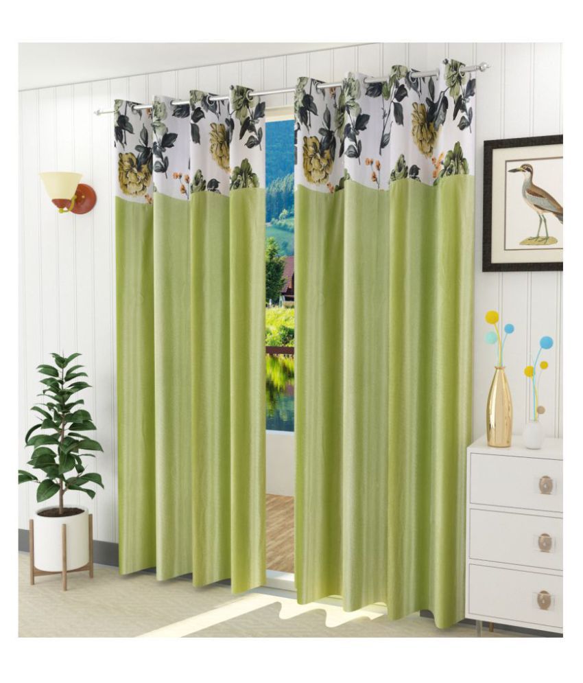     			Homefab India Floral Blackout Eyelet Door Curtain 7ft (Pack of 2) - Green
