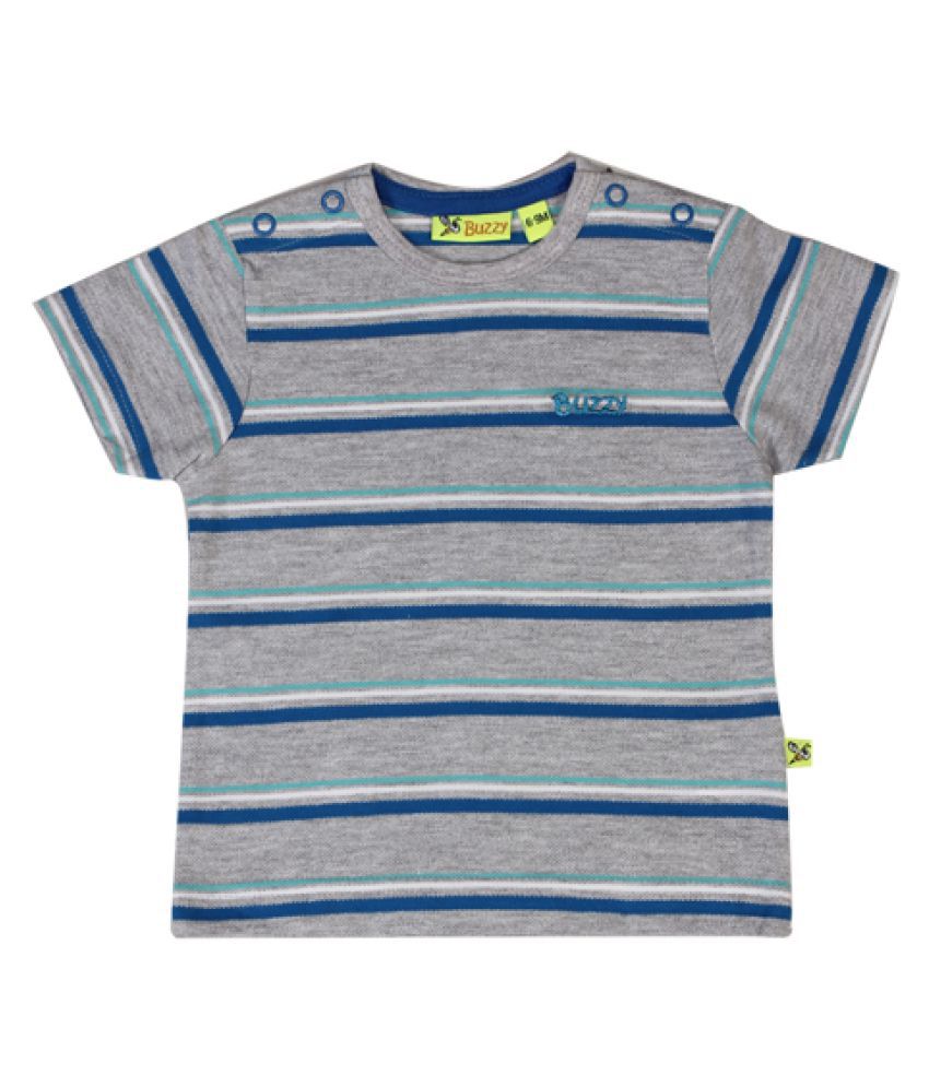 Buzzy Boy's Blue Striped Round Neck Cotton T-shirt - Buy Buzzy Boy's ...