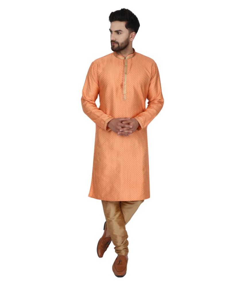     			SKAVIJ Orange Silk Blend Kurta Pyjama Set Pack of 2