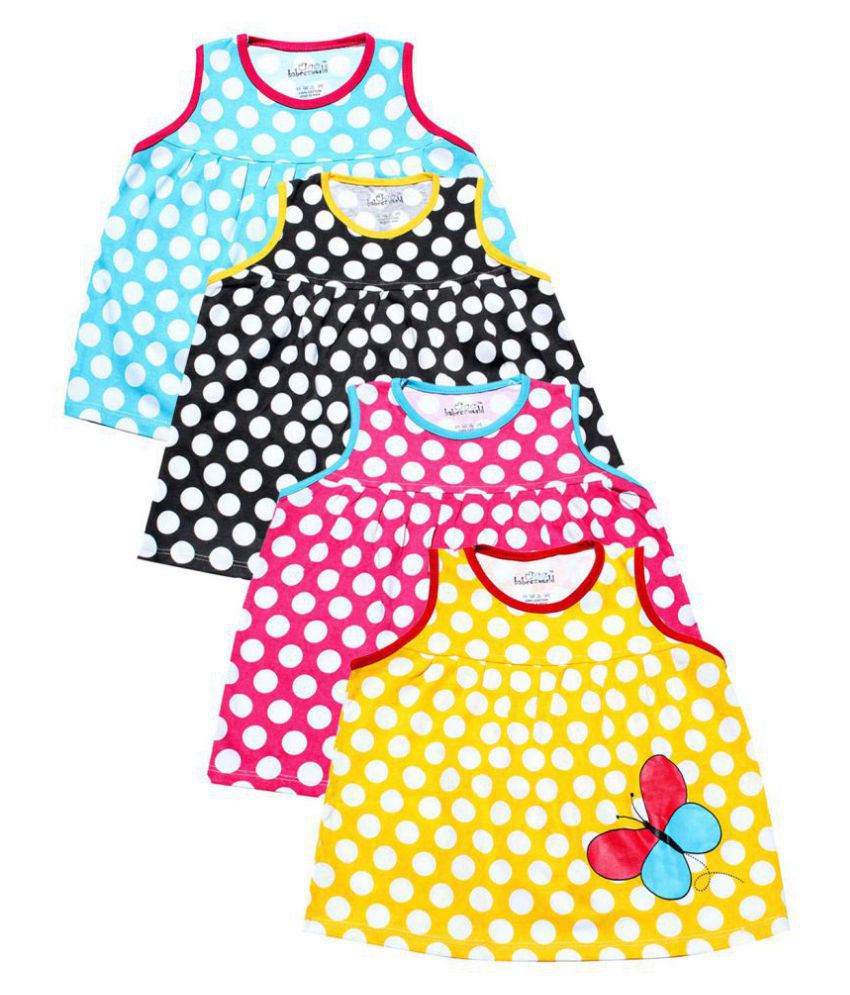     			Babeezworld Regular Daily Wear Baby Girl Cotton Full Sleeves Vest  Jhabla Frock Dress Set (Kids Combo Pack Of 4)