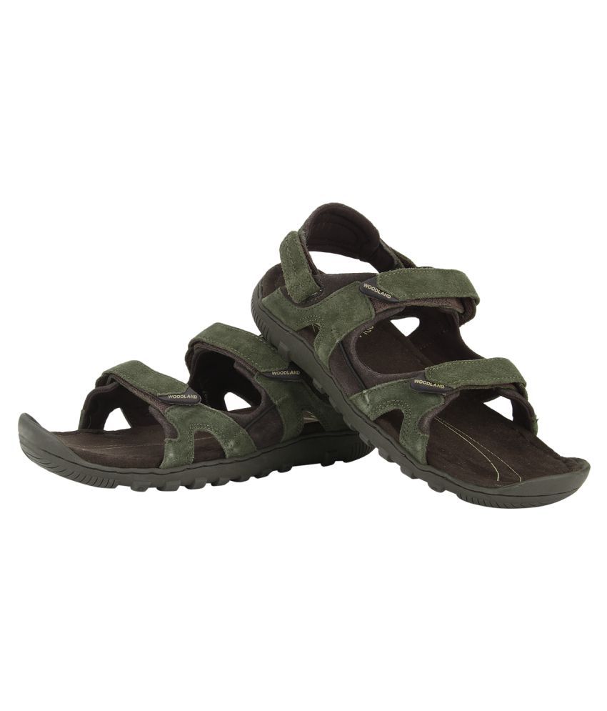woodland men olive green leather sandals