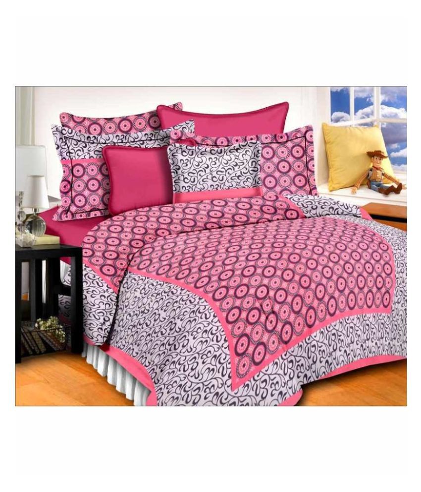     			Frionkandy - Pink Cotton Double Bedsheet with 2 Pillow Covers