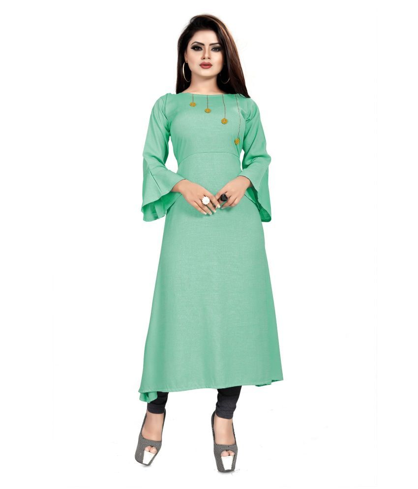     			VISVA DESIGNER Green Cotton A-line Kurti