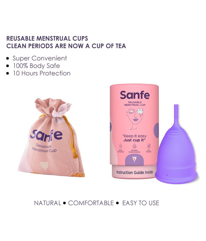 Sanfe Reusable Menstrual Cup With No Rashes, Leakage or Odor Premium Design For Women Large
