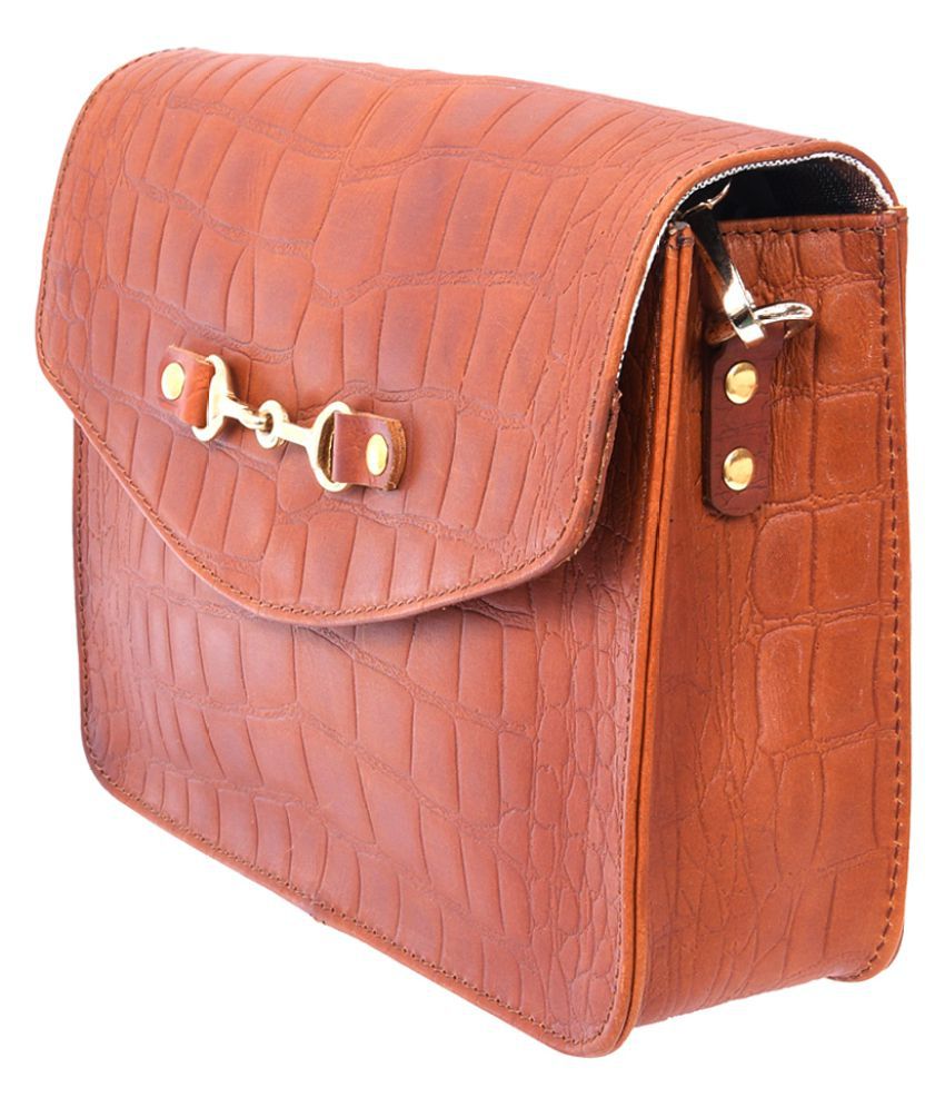 CELTIC Tan Pure Leather Sling Bag - Buy CELTIC Tan Pure Leather Sling Bag Online at Best Prices ...