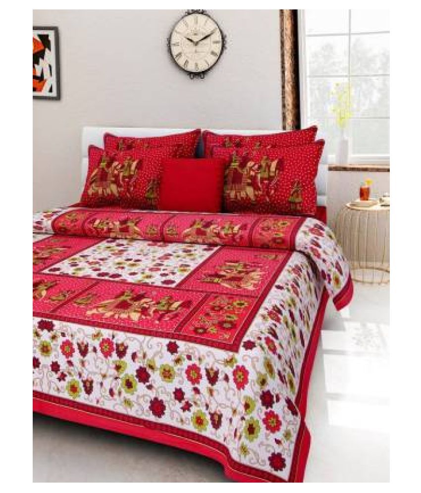 Fab Jaipur Cotton Double Bedsheet with 2 Pillow Covers ( 274 cm x 228