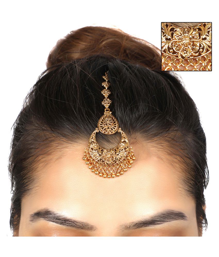MUCHMORE Designer Gold Tone Maang Tikka Traditional Forehead Jewellery