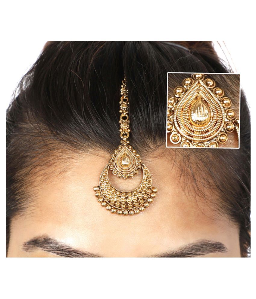 MUCHMORE Stylish Gold Tone Maang Tikka Traditional Forehead Jewellery