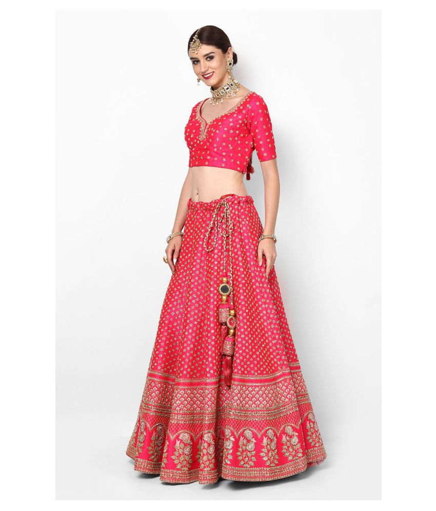 Shruti Fashion Pink Moonga Silk Chaniya Choli Unstitched Lehenga - Buy ...
