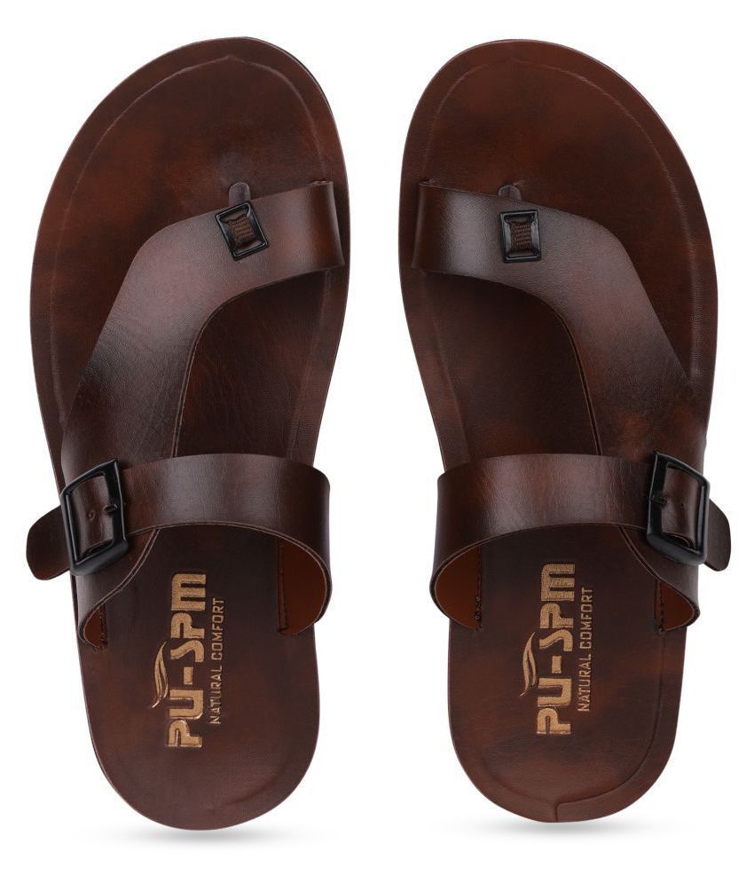     			PU-SPM Brown Leather Slippers