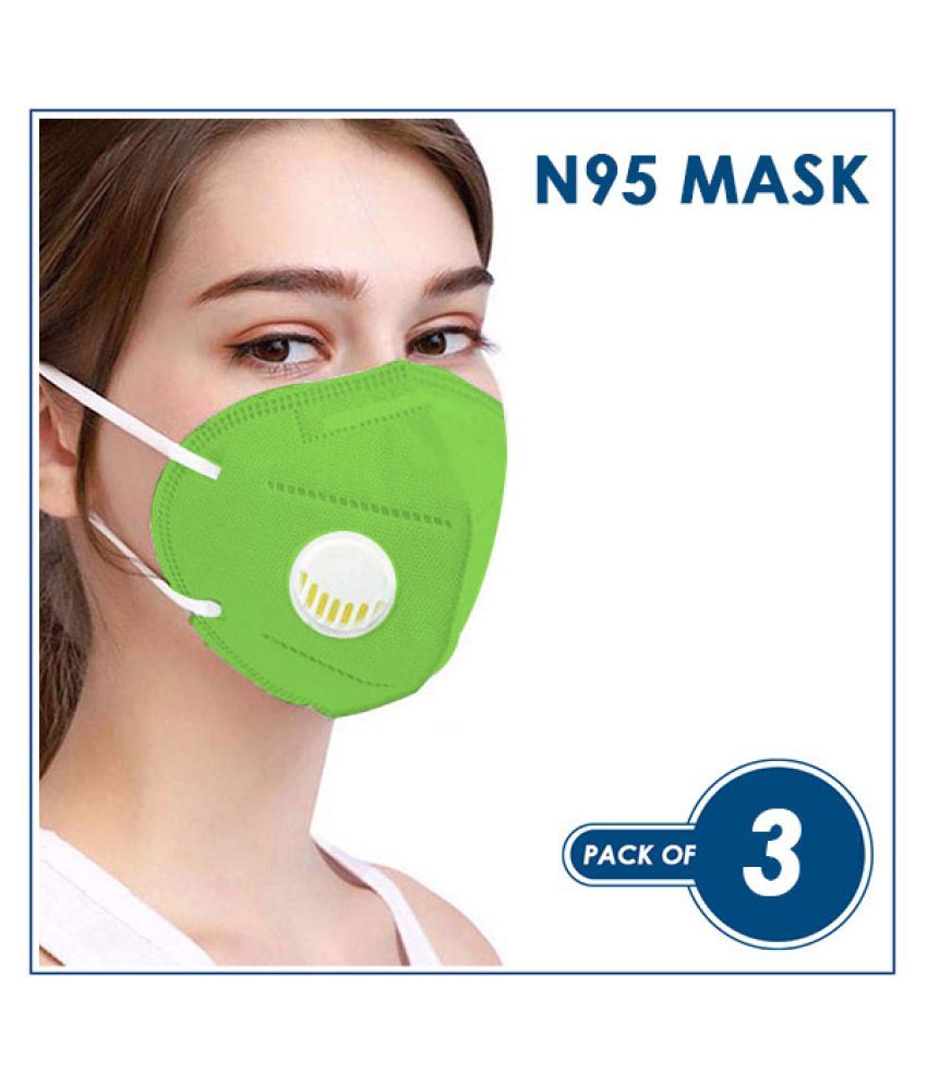 KN95 Anti pollution Green Face Mask With Respirator (Pack Of 3) Buy