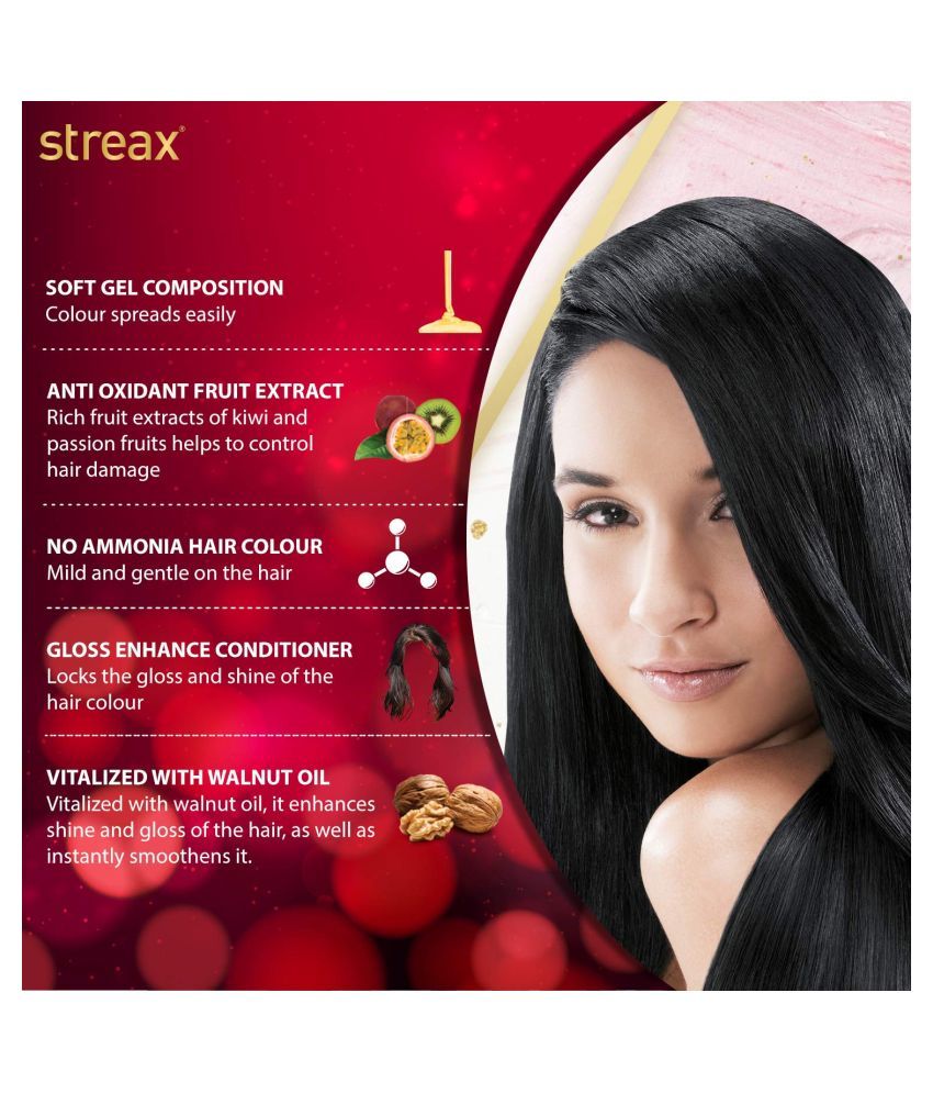 Streax TLC Mini Permanent Hair Color Black Natural Black 95 mL Pack of