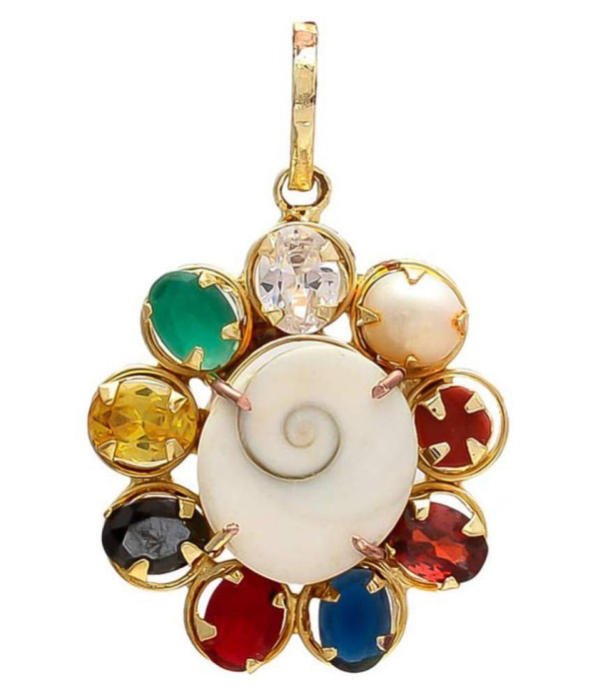     			Navratna/Navratan Pendant With Gomti Chakra In The Centre For Health,Wealth & Good Fortune (1 Pc) Gold-plated Crystal Metal Pendant