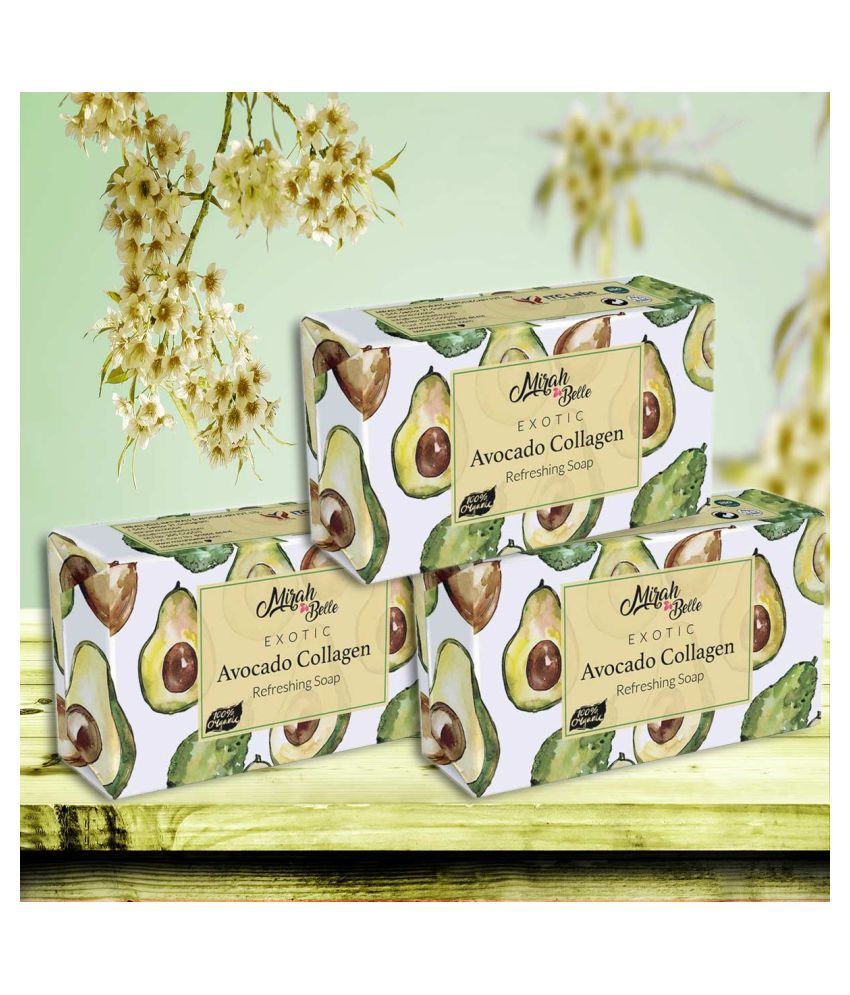     			Mirah Belle - Organic Avocado Collagen Soap 125gm (Pack of 3) - For Dull, Sun Damaged, Dehydrated & Aging Skin- Handmade Soap 375gm