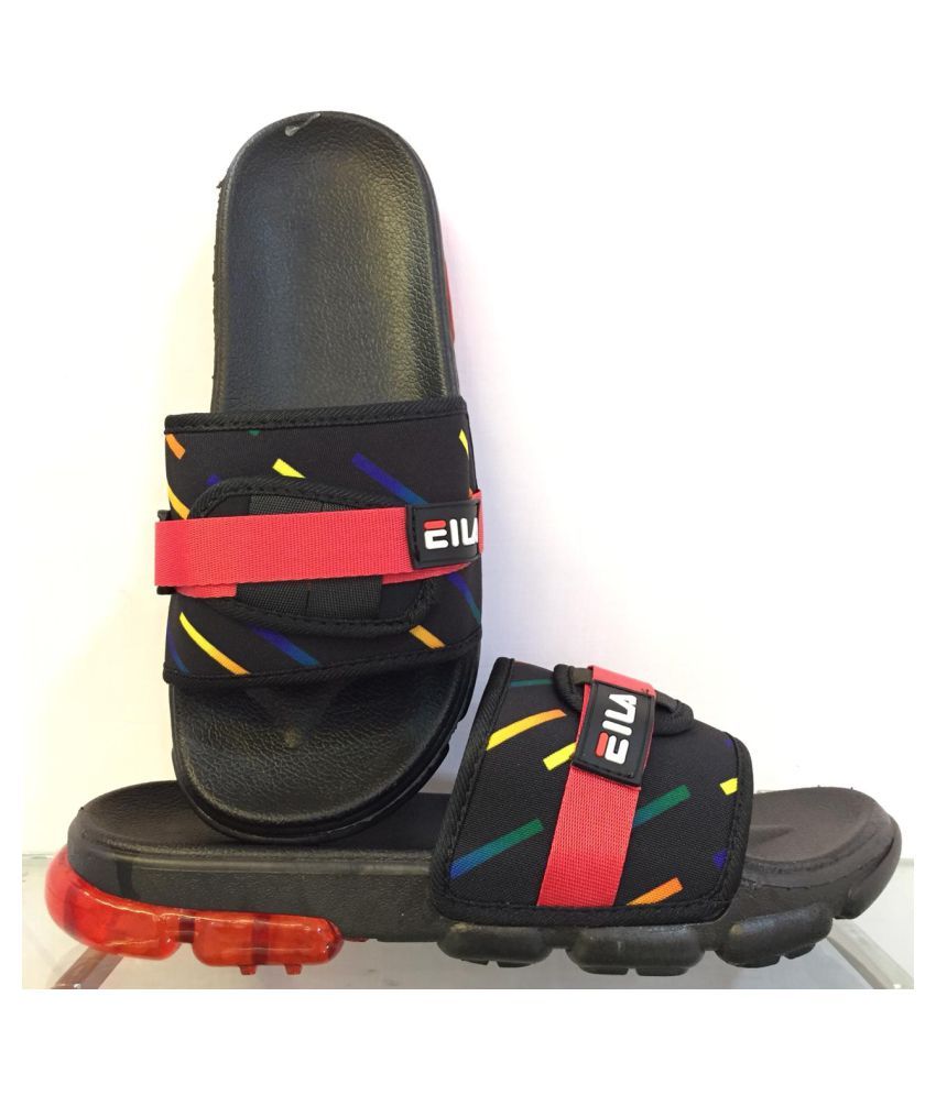 fila flip flops black