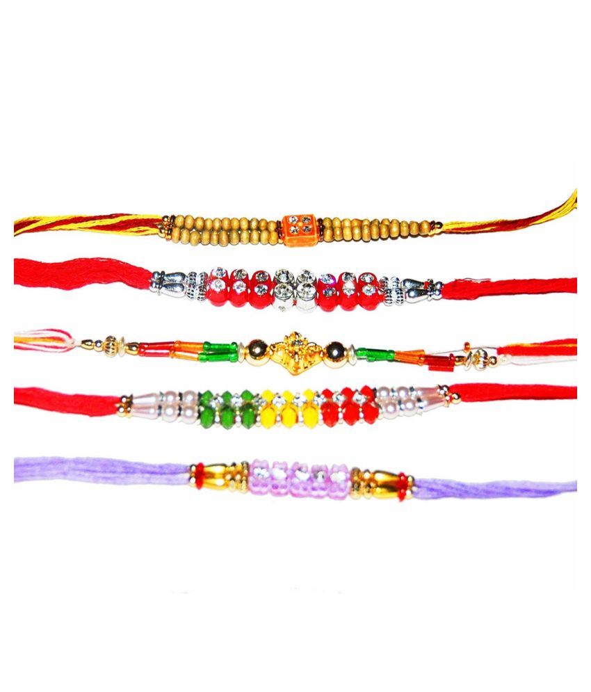 Buy IndoTribe Premium 7Pc Rakhi Set Rakhi For Brother And Bhabhi 4 Pc Rakhi Bracelet With 1 Diya, Roli & Akshat. Rakhee For Brother Raksha Bandhan Bracelet At