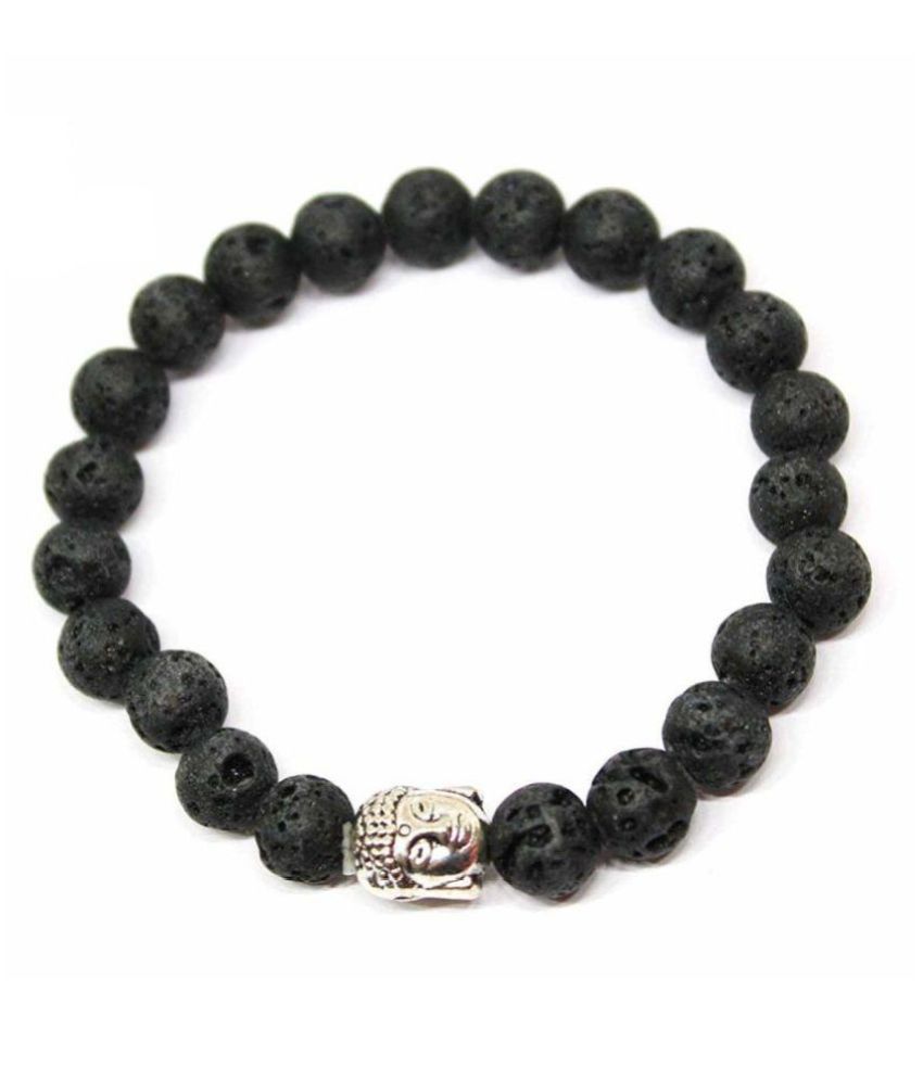     			8mm Black Lava With Buddha Natural Agate Stone Bracelet