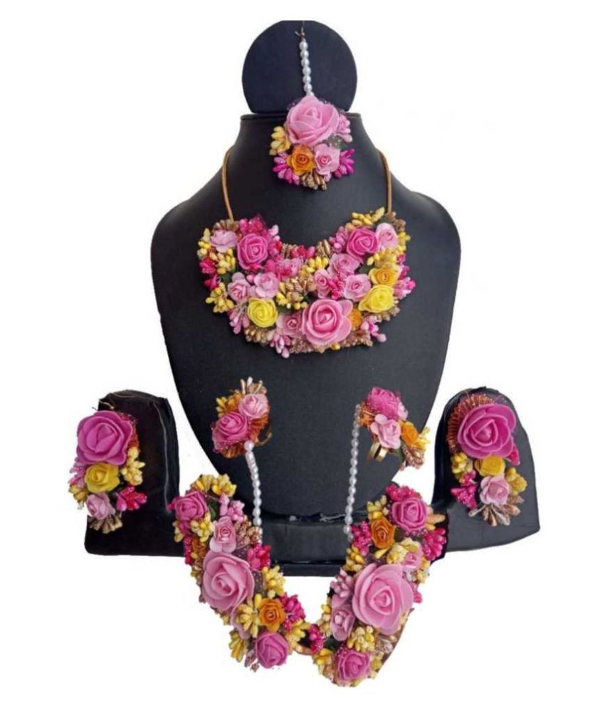LAMANSH Jewellery Set For Haldi Mehendi Flower Jewellery Set For