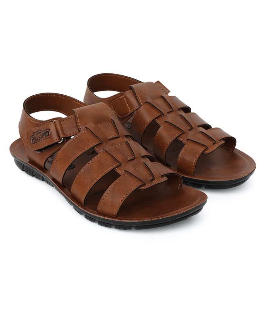     			SapSon Tan Faux Leather Sandals