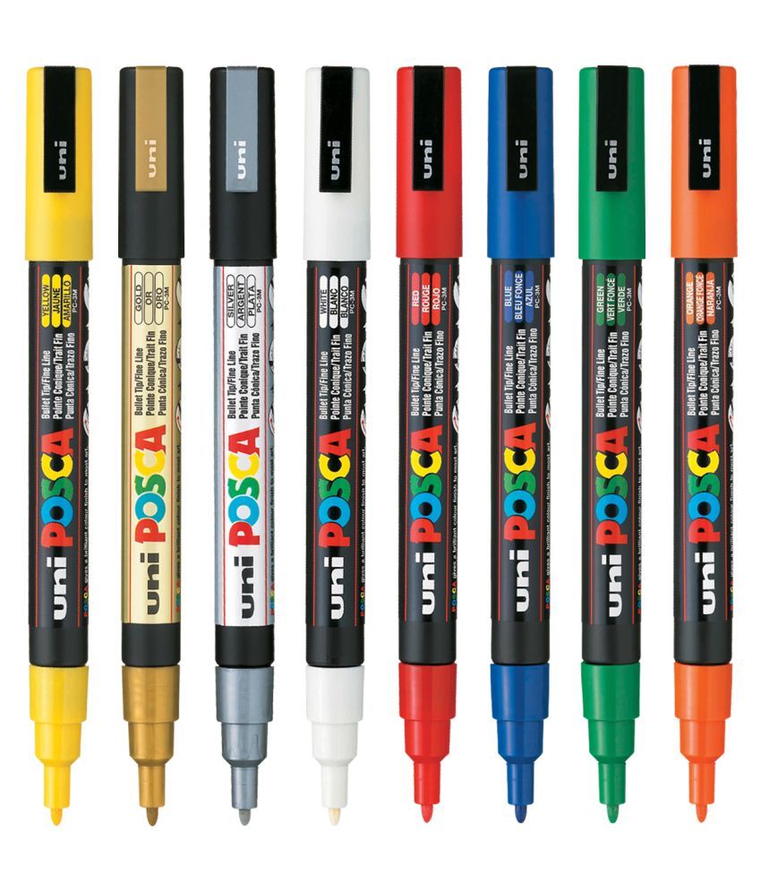     			Uni-ball PC-3M Posca Bullet Assorted/Multicolour Shaped Marker Pen (0.9-1.3mm, Pack of 8)