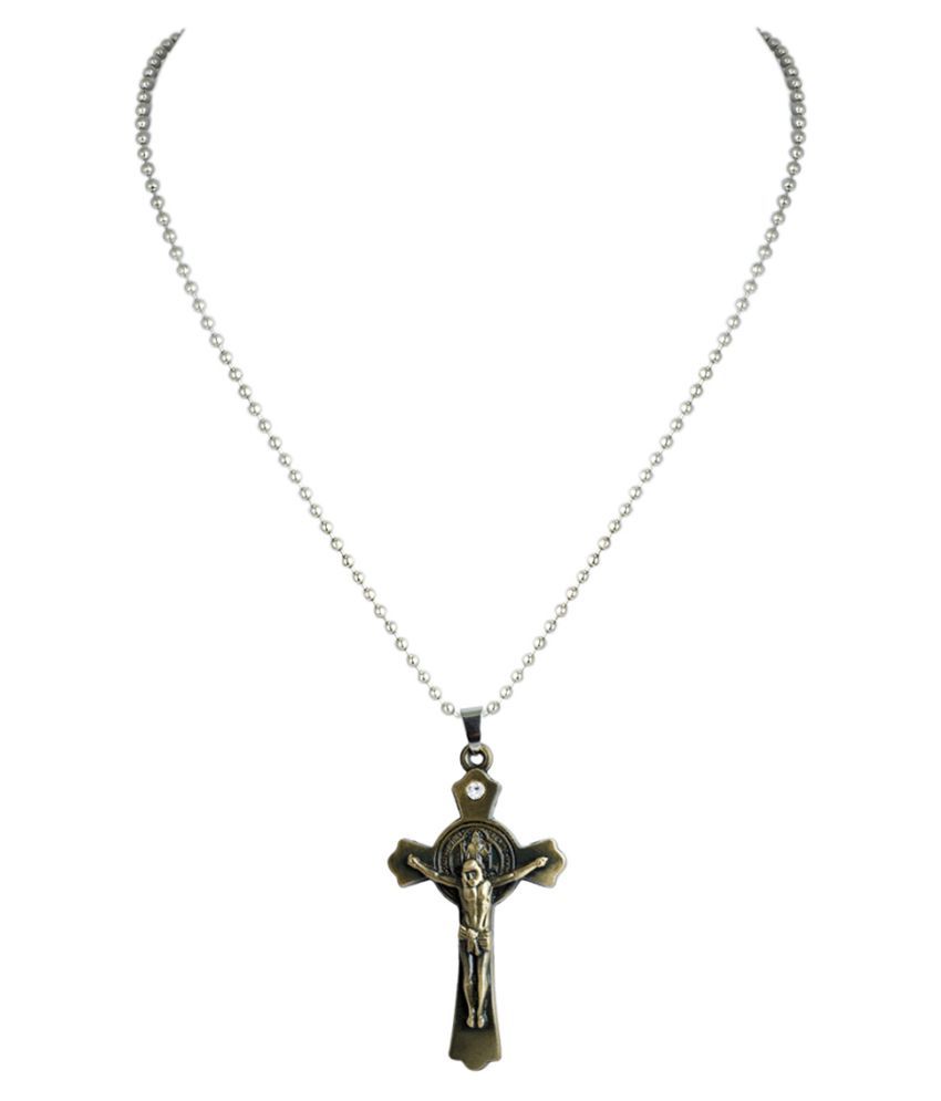 Waama Jewels Silver Jesus Christ Cross Pendant/Locket For Boys And Girls Silver Brass Pendant 