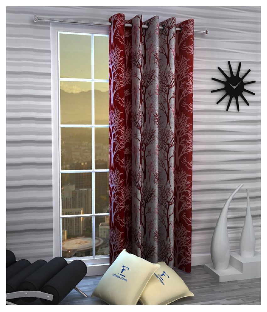 Fashion String Single Door Semi-Transparent Eyelet Polyester Curtains Maroon