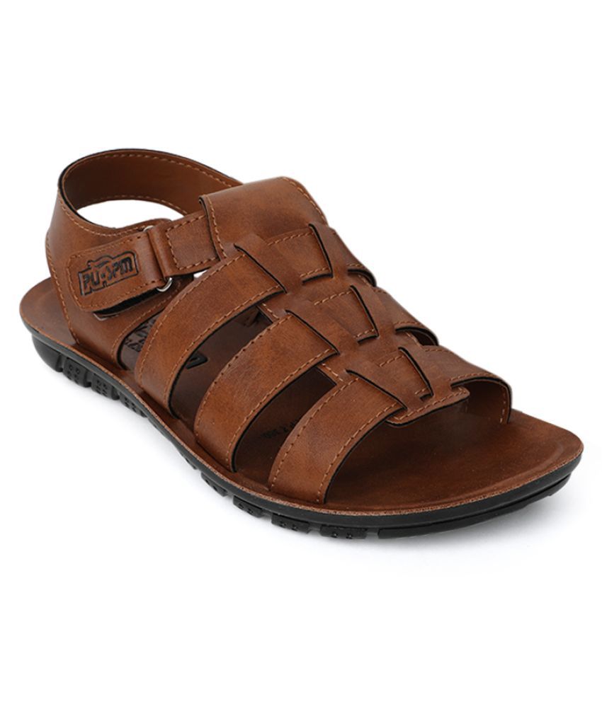     			SapSon Tan Faux Leather Sandals