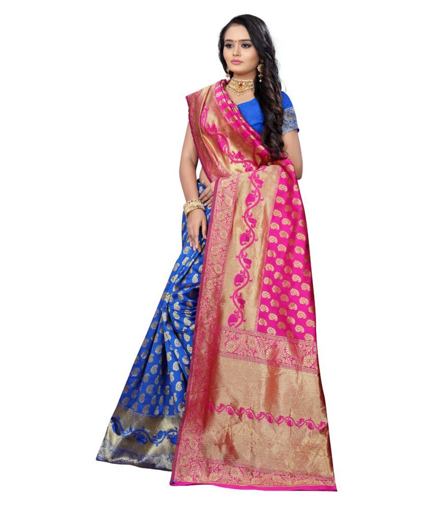 pink blue saree combination