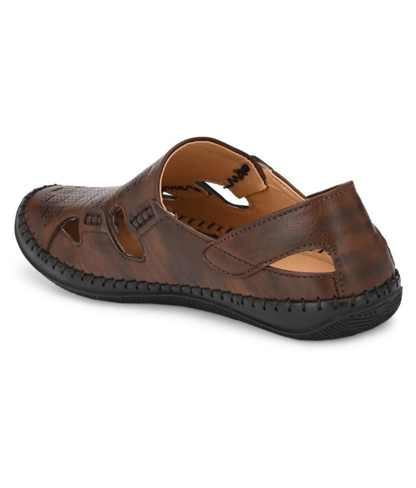 bucik men brown synthetic slip on leather sandals