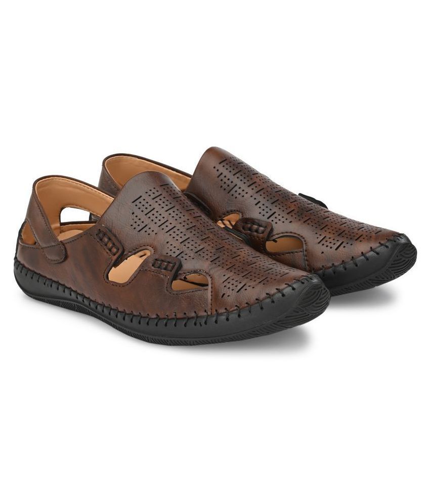 bucik men brown synthetic slip on leather sandals