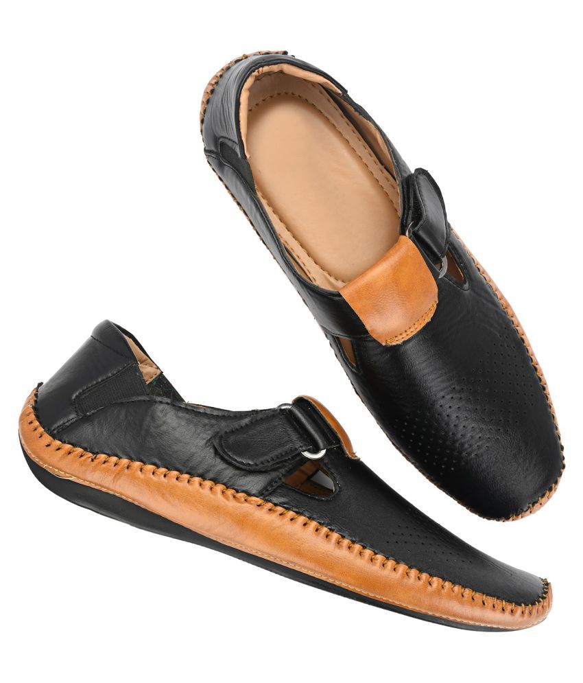 shurab Black Synthetic Leather Sandals Price in India- Buy shurab Black ...