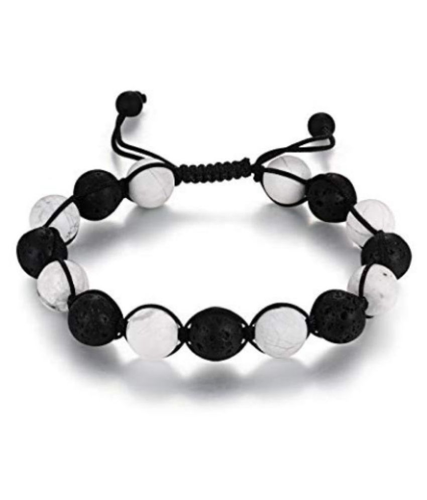 8mm White Howlite & Black Lava Rock Natural Agate Stone Bracelet: Buy ...